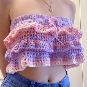 Handmade Crochet Ruffle Tube Top in Pink and Purple